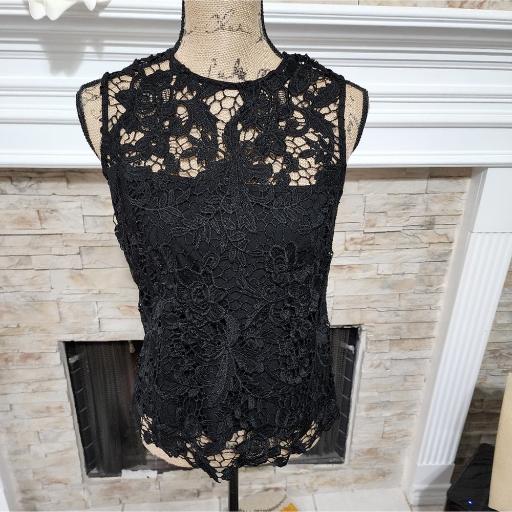 Nanette Lepore black lace dressy tank top size small new!!!